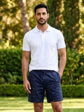 George XL(40-42) Drawstring Shorts Navy  W/TX State Pattern EUC